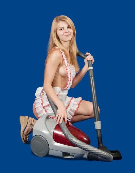 Sexy Maid Vacuum Cleaner Blue — Stock Photo, Image