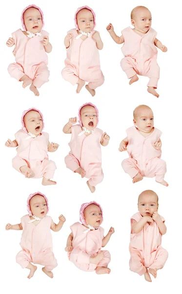 Set Little Baby Girl Isolated White Clipping Path — Stock Photo, Image