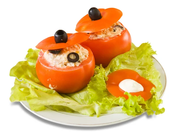 Salada Tomate Recheada Cozida Veja Fases Série Cozimento Tomate Farci — Fotografia de Stock