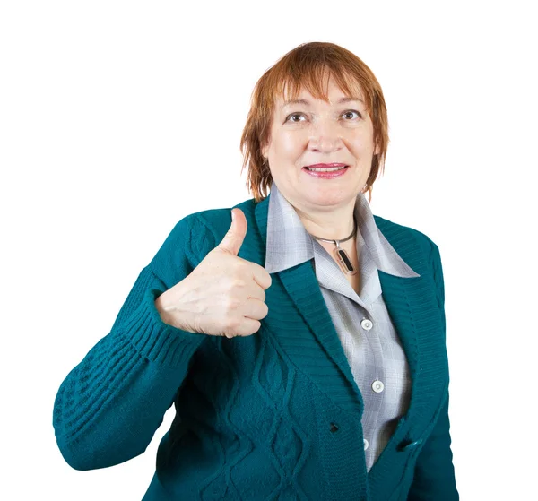 Senior Businesswoman Thumb Isolated White — Stock Photo, Image