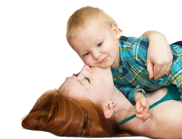 Happy Mother Her Son Isolated White — Stock Photo, Image
