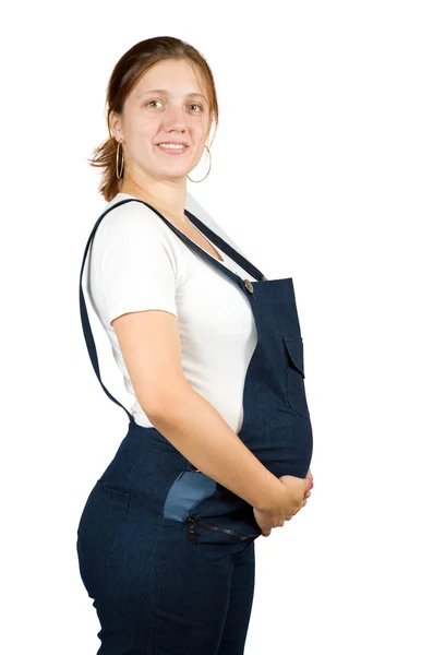 Zwangere vrouw houdt haar buik vast — Stockfoto