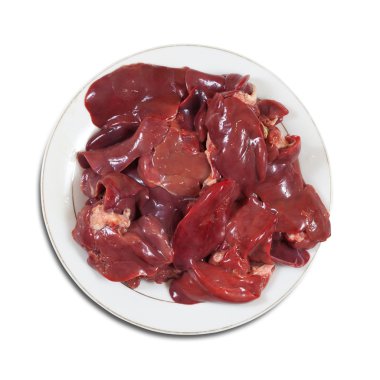 Raw fresh liver in the white plate. Isolated on white clipart