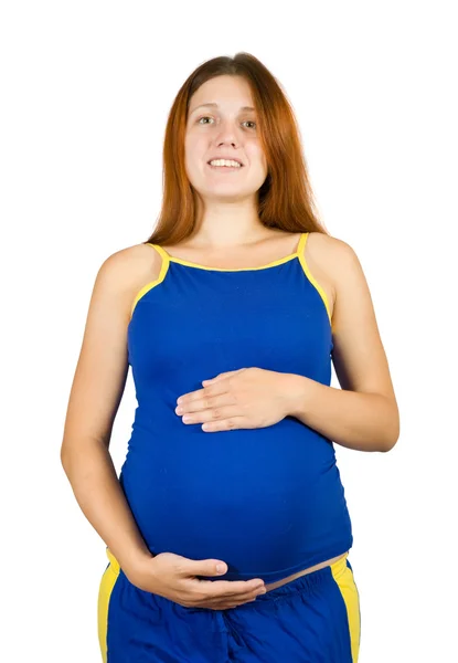 여 자가 임신 들고 배 — 스톡 사진