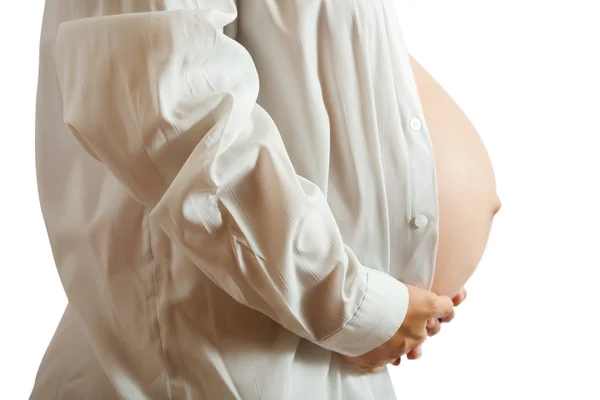Brzuch 9 miesięcy kobiety w ciąży — Zdjęcie stockowe