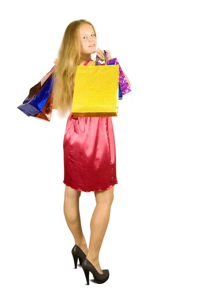 Dívka s nákupními taškami. — Stock fotografie
