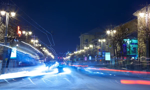 Wgląd Nocy Zimowej Ulica Miasta Europy Vladimir Federacja Rosyjska — Zdjęcie stockowe
