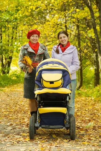 Woman and adult daughter with pram — Stock Photo, Image