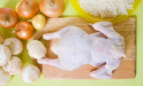 Raw Chicken Other Ingredients Cooking Table — Stock Photo, Image