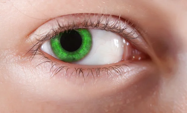 美しさの少女は緑色の目のクローズ アップ マクロ撮影 — ストック写真