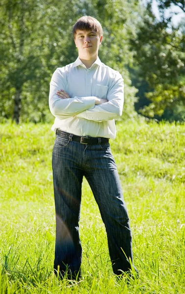 Young Adult Man Posing Summer Park — Stock Photo, Image