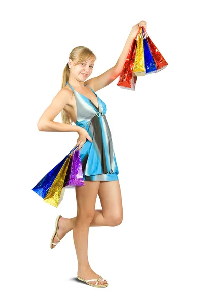 Alışveriş torbaları tutan kız. — Stok fotoğraf