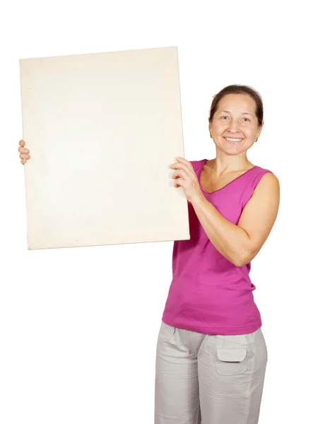 Mature woman holds placard — Stock Photo, Image