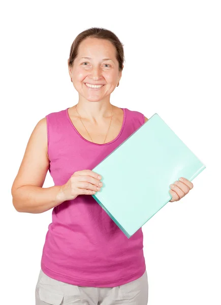 Mulher madura com papel folde — Fotografia de Stock
