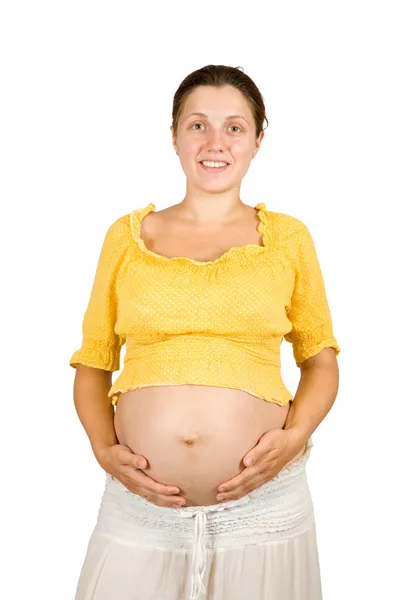 Zwangere meisje houden haar buik — Stockfoto