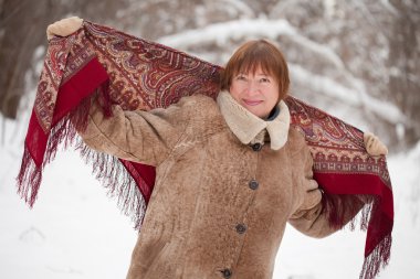 Mature woman with babushka clipart