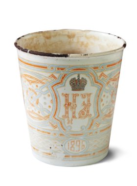 Vintage cup with Nicholas II emblem clipart