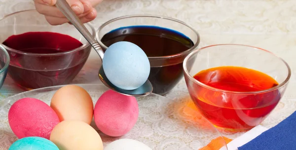 Closeup of painting eggs — Stock Photo, Image
