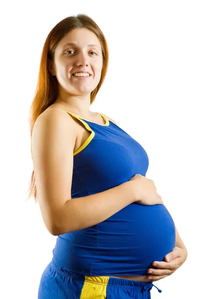 Gravid kvinna över vita — Stockfoto