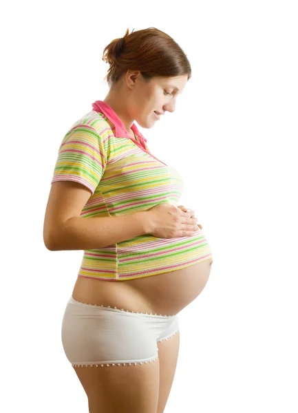 Terhes nő felett fehér — Stock Fotó