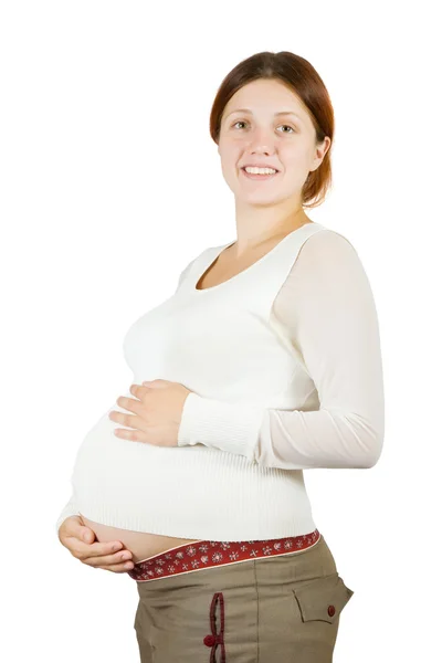 Holding a terhes nő hasa — Stock Fotó
