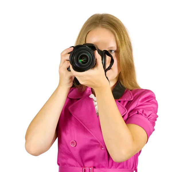 Fotograaf meisje met camera — Stockfoto