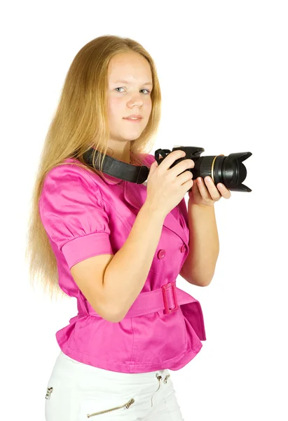 女孩用相机 — 图库照片