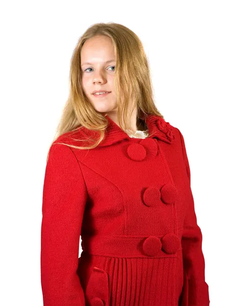 Meisje in een rode jas — Stockfoto