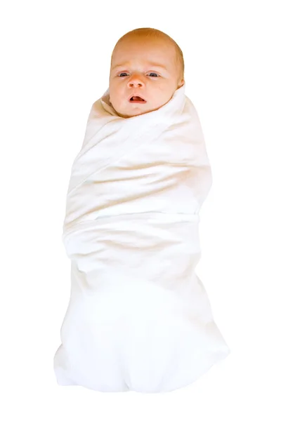 Baby in diaper over white — Stock Photo, Image