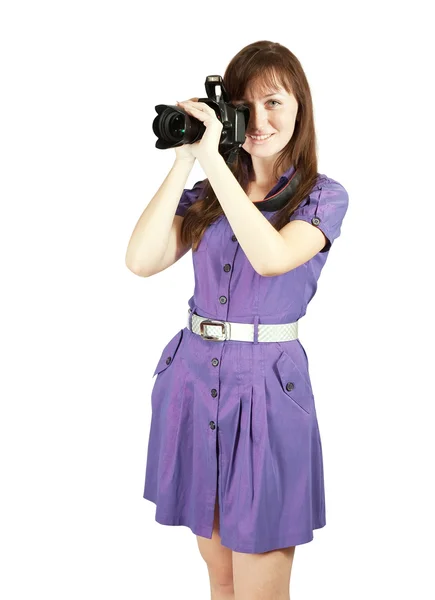 Fotógrafa chica con cámara . — Foto de Stock