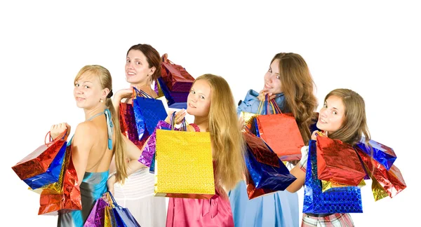 Kızlar alışveriş torbaları holding — Stok fotoğraf