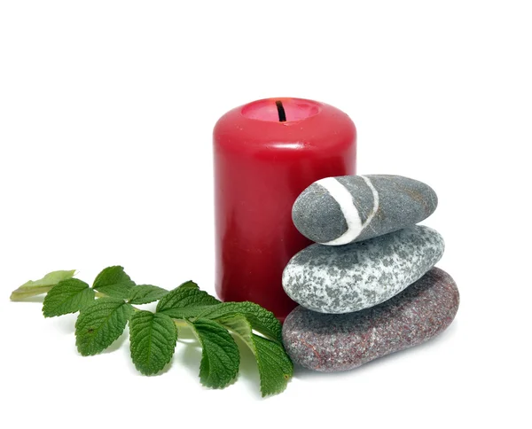 Conflagrant 蜡烛和石头 — 图库照片