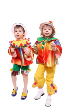 Children play clowns clipart