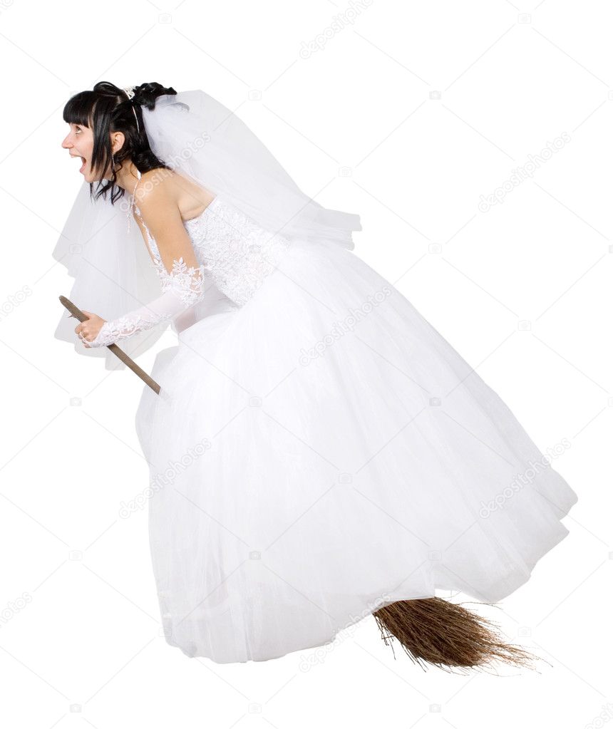 Bride In White Wedding Dress On A Broom Stock Photo Aptyp Kok Bride In White Wedding Dress On A Broom Stock Photo