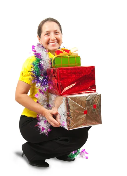 快乐妇女与彩色购物袋 — 图库照片