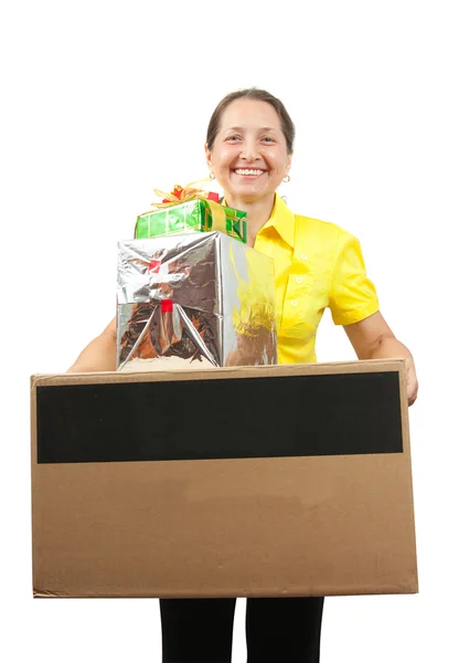 Smiling senior women with gifts — Stock Photo, Image
