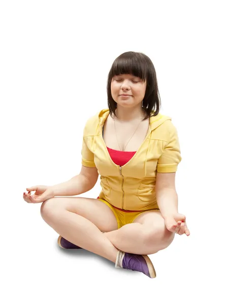 Menina praticando ioga sobre branco — Fotografia de Stock