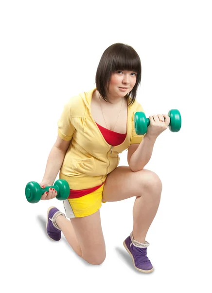 Menina exercício com pesos — Fotografia de Stock