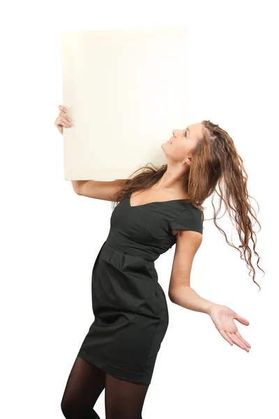 Girl in holds an empty poster — Stock Photo, Image