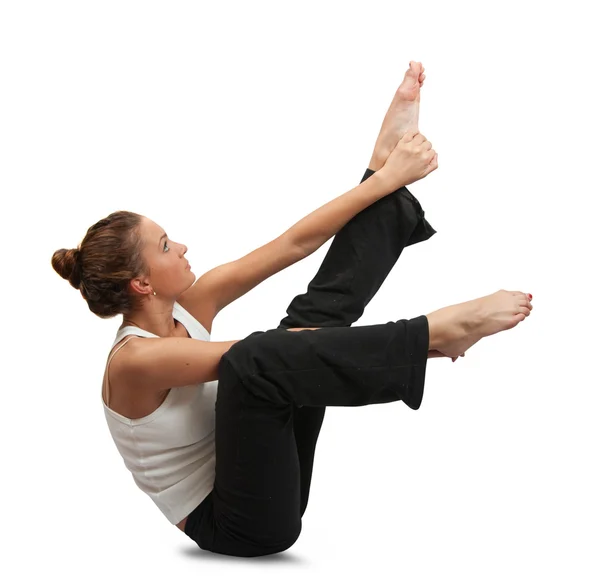 Rapariga a fazer ioga. Isolado sobre branco — Fotografia de Stock