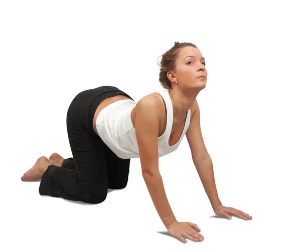 Dopasowanie brunetka Praktykuje jogę — Zdjęcie stockowe
