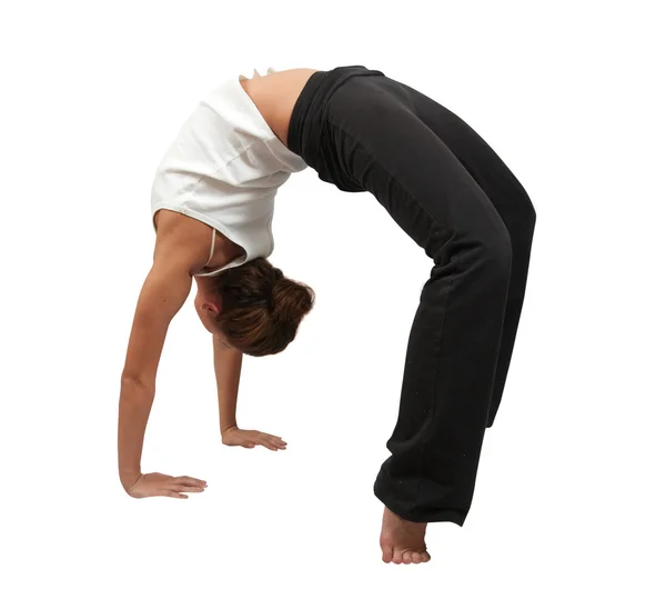 Kvinna gör yoga över vitt — Stockfoto