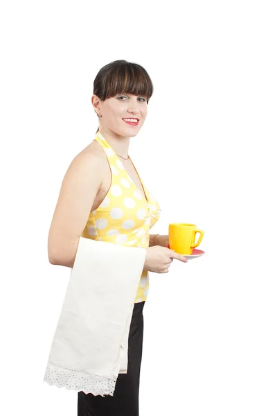 Chica camarera con una taza de café —  Fotos de Stock