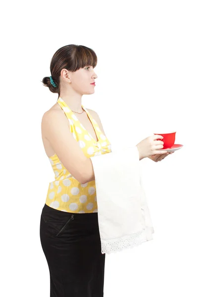 Chica camarera con una taza de café —  Fotos de Stock