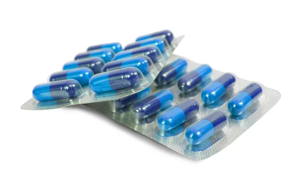 Confezioni di pillole mediche blu — Foto Stock