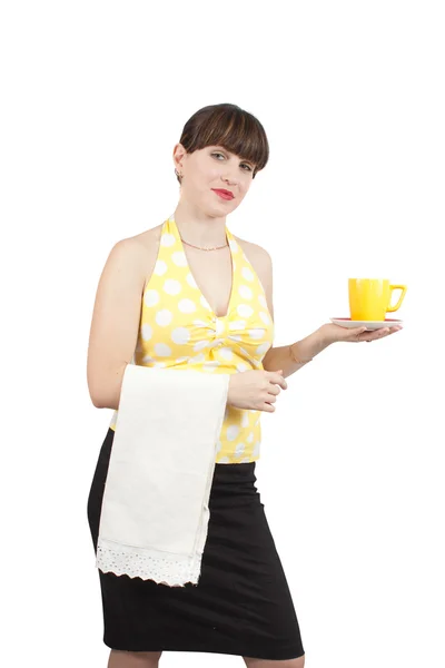 Bartender girl with a cup of tea Stock Photo