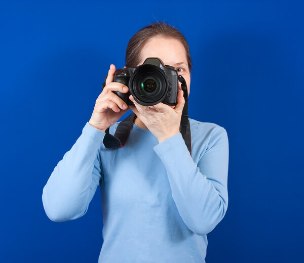 Happy female photographer