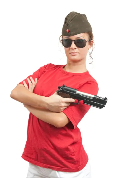 Menina com uma pistola — Fotografia de Stock