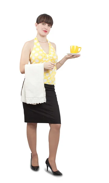女服务员女孩与一杯咖啡 — 图库照片