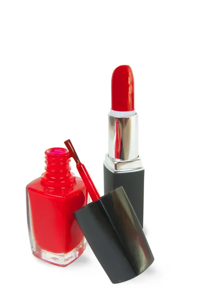 Rode lippenstift en nagellak — Stockfoto